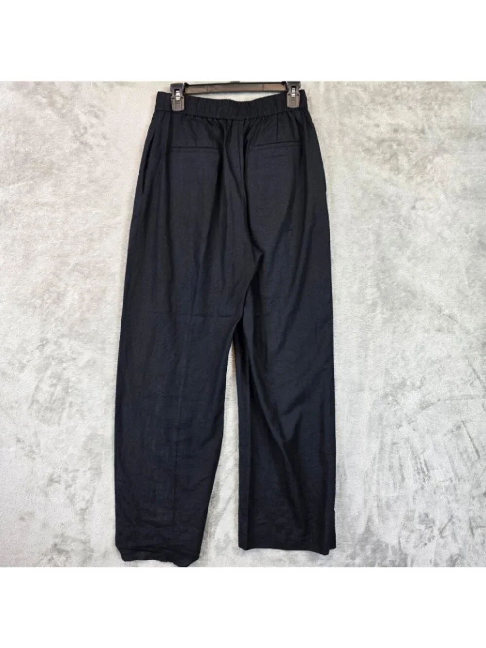 Zara Pants Womens M Black Linen Viscose Straight Leg Elastic Waist Relaxed